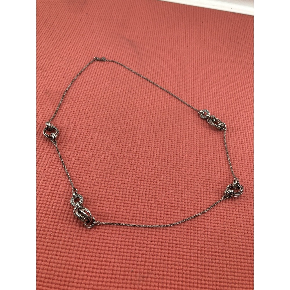 Signed Ann Taylor Loft Silver Tone Rhinestone Statement Necklace Asymmetrical 32